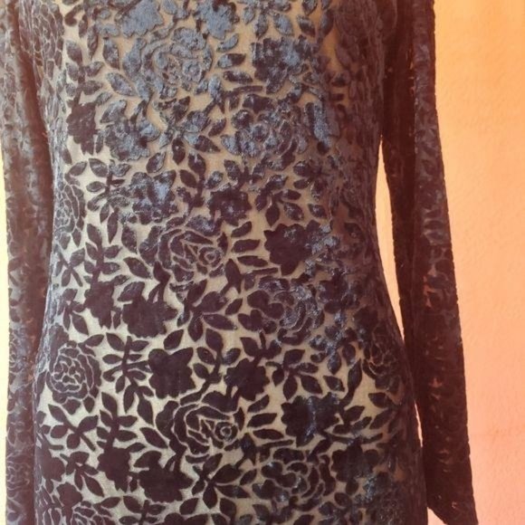 Navy Blue Textured Lace Floor Length Dress Size 6 - Picture 7 of 12